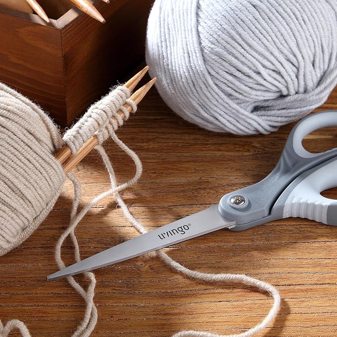 LIVINGO 3 Pack Scissors for Office: Sharp Stainless Steel Shears Heavy Duty All Purpose for Cutting Crafting Paper Fabric, Gray Comfort Handles, 8.5 Inches