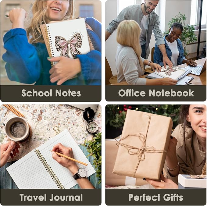 Leopard Coquette Bow Christian Spiral Notebook, Christian Notebook for Women, Religious Prayer Journal for Woman, It is Well with My Soul Scripture Hardcover Notebooks 5.5x8.3