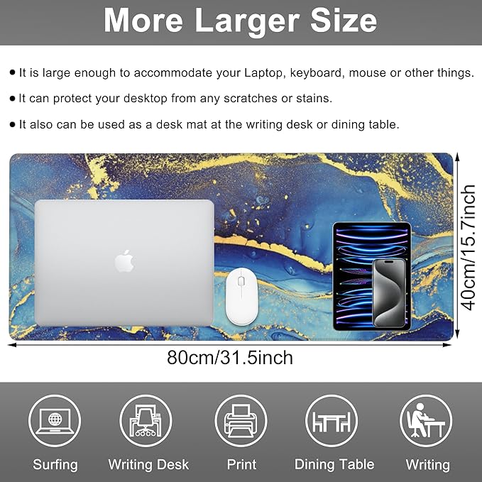 Mouse Pad, Large Alcohol Ink Art Desk Mat, Extended Non-Slip Gaming Keyboard Mousepad Desk Pad, Thick Stitched Edges Waterproof Mouse Mat 31.5"x15.7" (Abstract Fluid Art Painting)