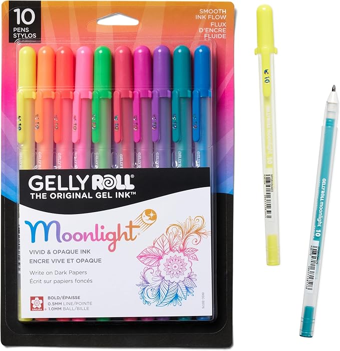 SAKURA Gelly Roll Moonlight 10 Gel Pens - Bold Point Ink Pen for Journaling, Art, or Drawing - for Art Gifts, DIY Projects - Assorted Bright Ink - Bold Line - 10 Pack