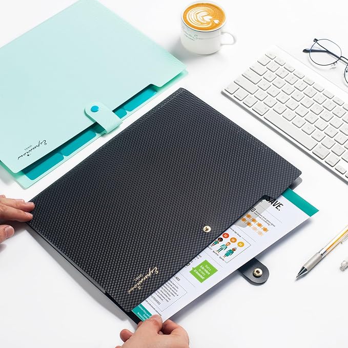 Sooez Accordion File Organizer, 8 Pocket Expanding File Folder with Labels, Letter Size Folders for Documents, Portable Paper Bill Receipt Organizer for Home School Office Supplies, Dark Green