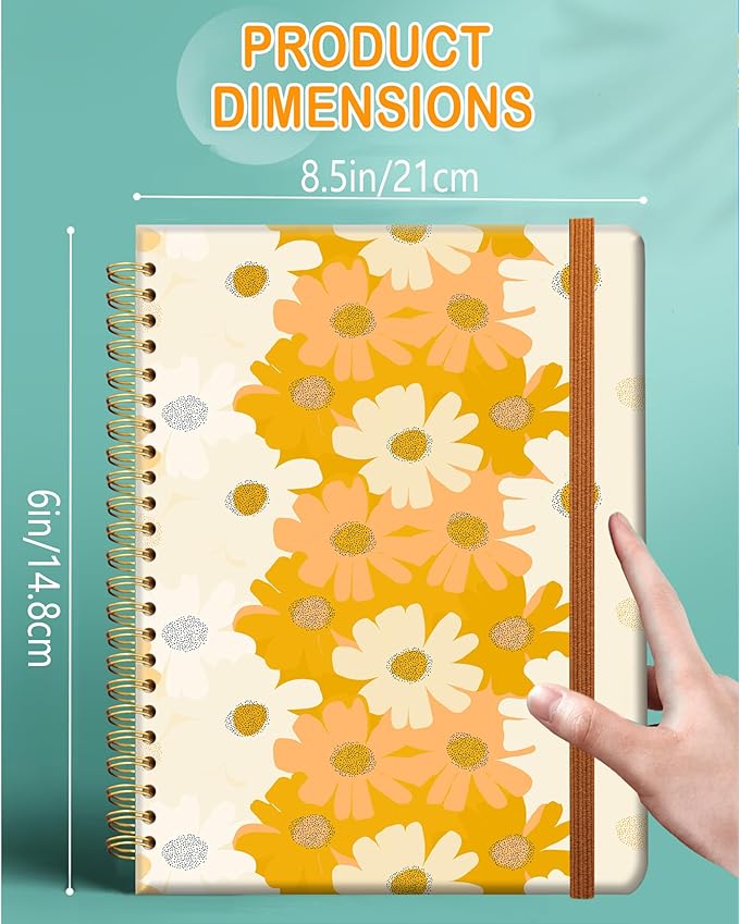 Ruled Spiral Writing Notebook,A5 Hardcover Lined College Journal for Women,Strong Twin-Wire Binding with Premium Paper,8.4" X 6",Perfect for School,Office,Home(Yellow Flower)