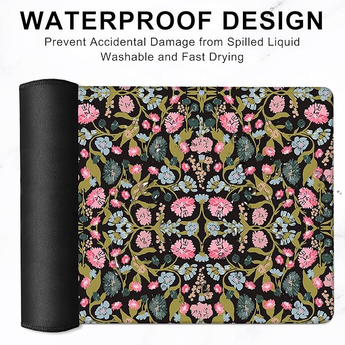 Gaming Mouse Pad, Vintage William Morris Floral Large Desk Mat for Keyboard and Mouse,Non-Slip Rubber Base and Stitched Edges Desk Pad for Home Office 35.4x15.7in