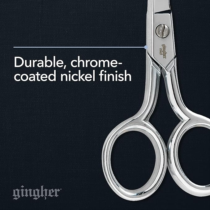 Gingher Curved Embroidery Scissors, 4" Premium Forged Steel Shears, Sharp Knife Edge Sewing Scissors for Precise Cuts of Thread, Yarn, and Needlework, with Protective Sheath, Ambidextrous Design