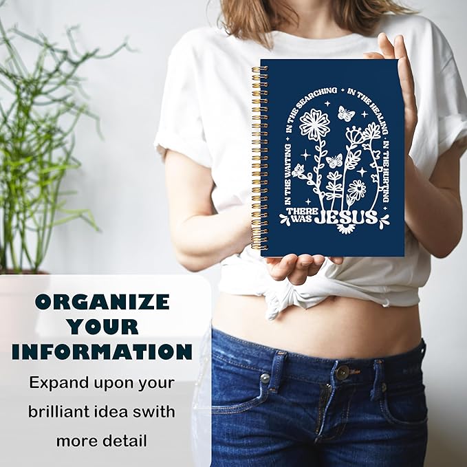 BearCake Boho Floral Christian Notebook Journal, Christian Gifts for Women, Bible Notebooks for Note Taking, Bible Journaling Notebook, There Was Jesus Hardcover Spiral Notebook 5.5x8.3 Navy Blue