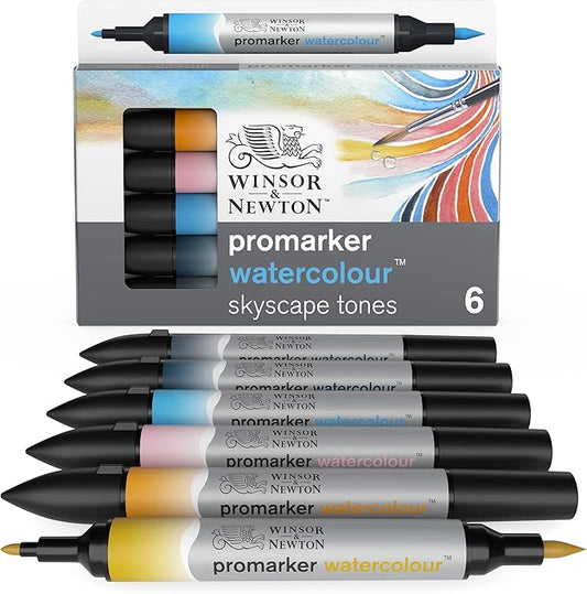 Winsor & Newton ProMarker Watercolor Marker Set, 6 Count, Sky Tones