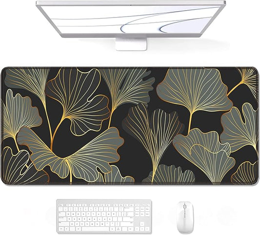 Auhoahsil Desk Pad, XL Extended Large Gaming Mouse Pad 31.5 x 11.8 Inch, Waterproof Mousepad with Stitched Edge, Non-Slip Computer Keyboard Laptop Mat for Women Men Office Work, Colorful Ginkgo Leaves