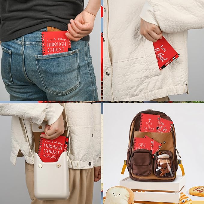 Christian Prayer Journal Spiral Red Notebooks Bulk with Pens- Small Notepads (4.13”x5.43”) - inspirational gifts for women, Church Members & Bible Study Groups (30 Sets Red)