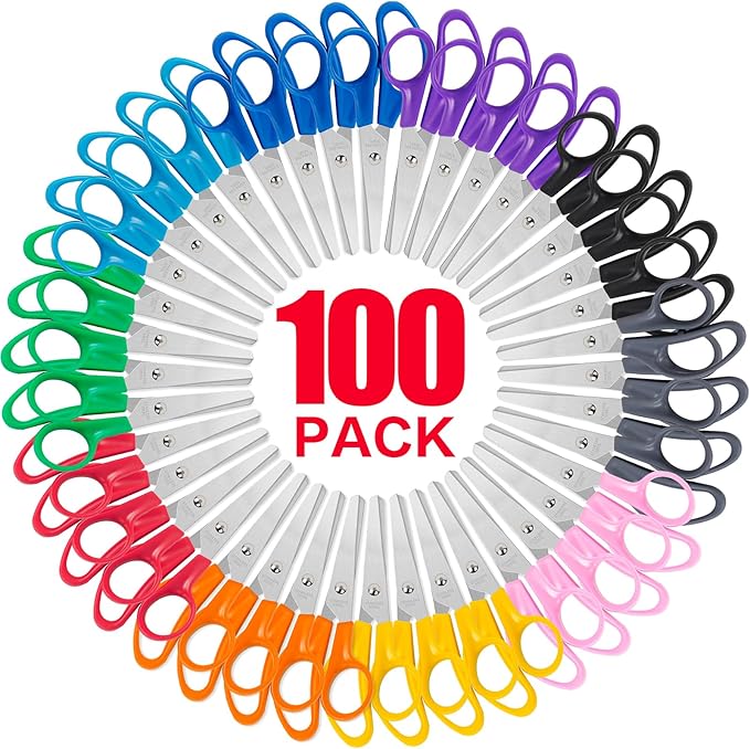 Toidgy 100 Pack Kids Scissors, 5 Inch Scissors Bulk for School, Blunt Tip Scissors for Kids Student Teacher,Kids Safety Scissors for Preschool Classroom Office Home,School Supplies Craft Cutting Paper