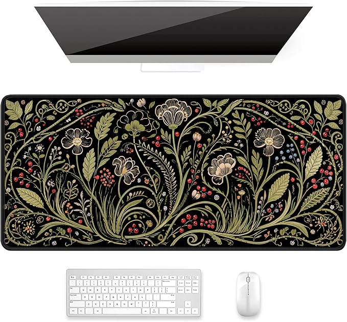Auhoahsil Desk Mat, Ultra Large Mouse Pad, XXL Gaming Mousepad, Pretty Desk Pad, Big Extended Full Size Desktop Desk Matt for Keyboard, Laptop & Computer, 35.5 x 15.7 in, European Vintage Flowers