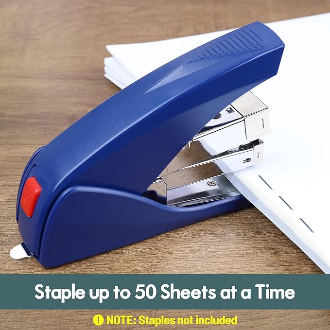 AFMAT ES10 Effortless Stapler for Desk, 50 Sheet Capacity, Low Force, Built-in Staple Remover, One Finger Touch Stapling Desktop Stapler, Portable & Space Save Size, Good for Home & Office, Blue