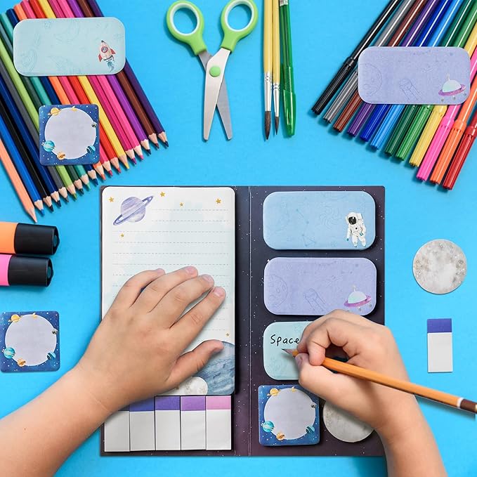 Xqumoi The Sky is The Limit Sticky Notes Set, 550 Sheets, Outer Space Galaxy Planet Pattern Self-Stick Notes Pads Divider Tabs Bundle Writing Memo Pads Back to School Office Supplies Small Gift