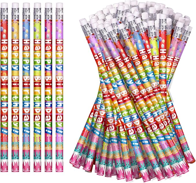 72 Pcs Happy Birthday Pencils Colorful Birthday Pencil for Students Teacher Wooden Pencils with Erasers Birthday Party Supplies, 6 Style(72)