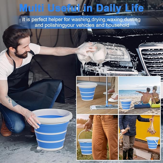 GOLDFOX Collapsible Bucket-10L (2.6 Gallon) Bucket for Cleaning with Handle-Folding Foldable Portable Plastic Water Supplies,Collapsible Bucket for Car Wash Camping Garden - Blue