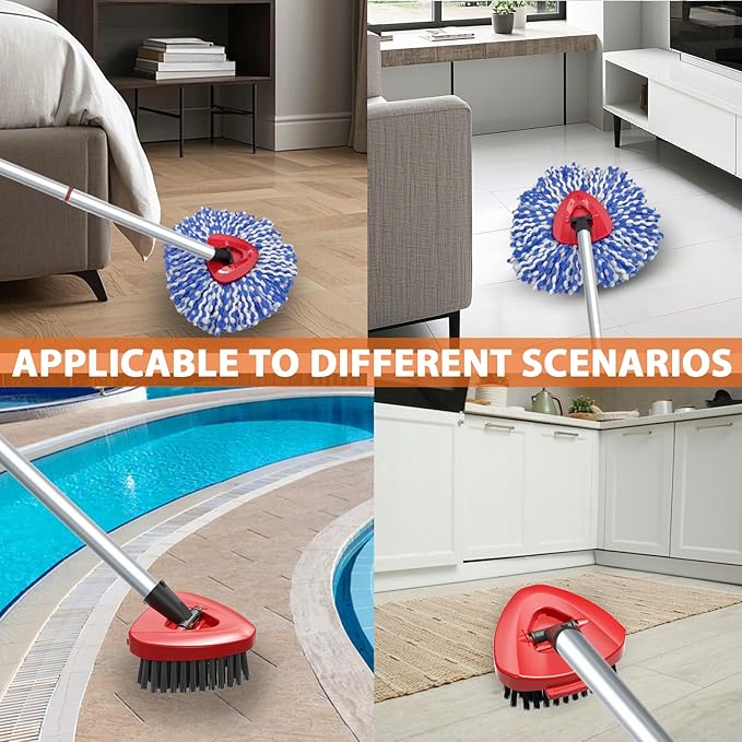 Fatmass Spin Mop Head Replacement for O Cedar RinseClean 2-Tank System,2 Mop Replace Heads + 1 Upgrade Scrubber Brush, 100% Microfiber Mop Refills Deep Cleaning Machine Washable