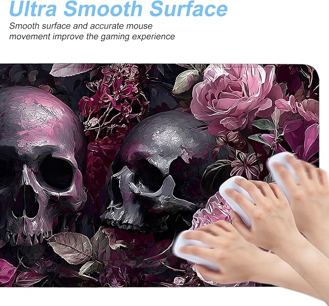 Gothic Skulls and Roses Artistic Mouse Pad – 31.5" x 11.8" Large Extended Desk Mat with Dark Floral Design – Perfect for Gothic, Victorian, and Alternative Aesthetics