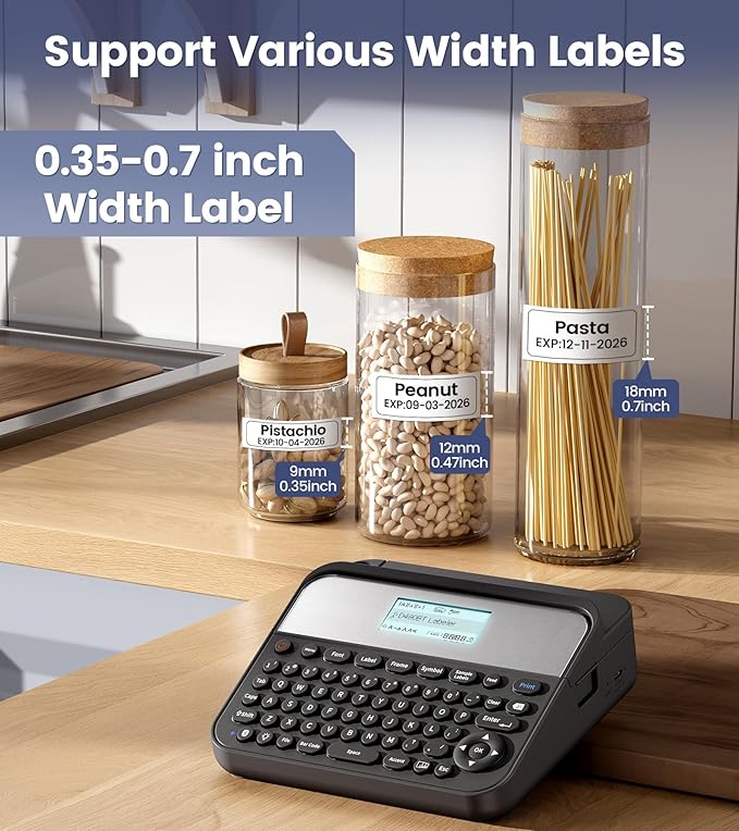 18mm Label Maker Machine with-Tape, Bluetooth Rechargeable Labeler with Keyboard, Backlit Screen, Connect PC & Phone, Create Via BZ Label Up to~18mm 3/4 inch, Idea for Home Office, D480BT