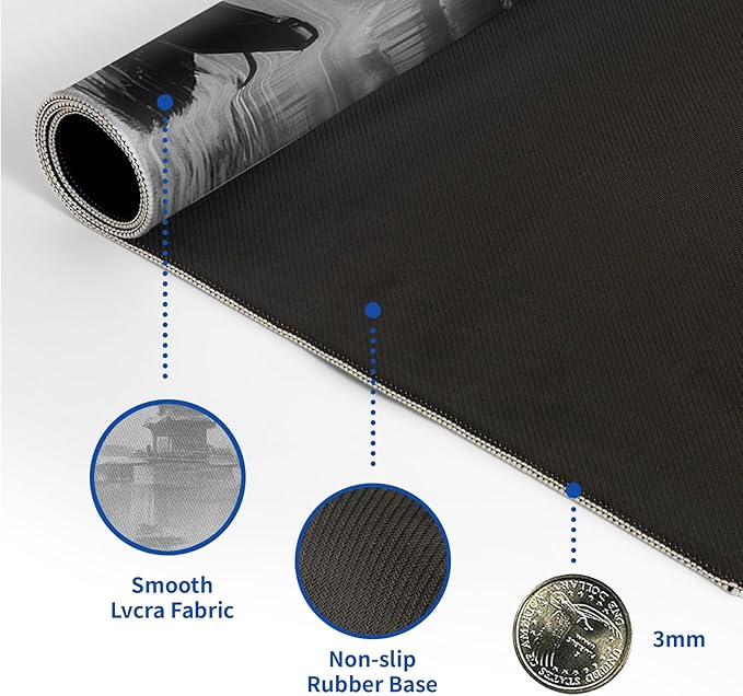 Japanese Ink Landscape Mouse Pad Abstract Black Mouse Pad 31.5x11.8 Inch LandscapeTexture Non-Slip Rubber Base Large Mousepad Stitched Edges Keyboard Mouse Mat Desk Pad for Office and Home