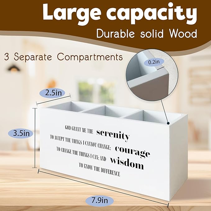 Inspirational Christian Pen Holder for Desk, Christian Gifts for Women Men, God Grant Me The Serenity Bible Verses Scripture Wooden Pen Pencil Holder Organizer for Office Desk Accessories