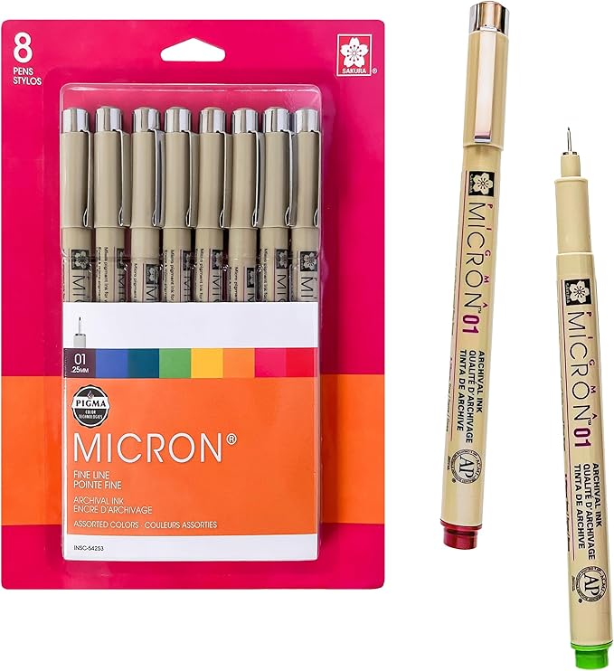 SAKURA Pigma Micron 01, Ass't Archival Colors 8 PK