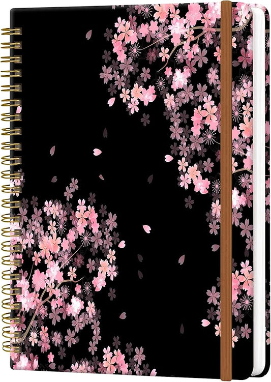 Spiral Journal Notebook for Women, Hardcover A5 College Ruled Notebook, 60 Sheet, Thick Paper, Cute Lined Journal for School, Office & Work, 6 x 8.4 in(Cherry Blossoms Spring)