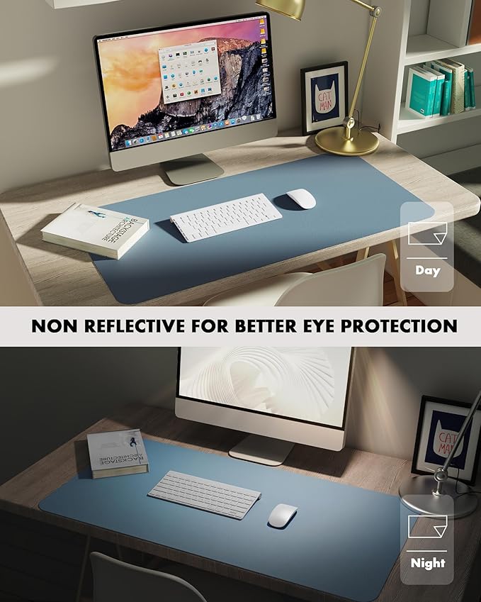 YSAGi Double-Sided Desk Pad, 31.5"x15.7"Leather Desk Mat, Eco Cork Desk Pad Protector,Large Mouse Pad,Waterproof Desk Blotter for Office/Home(Blue Grey)