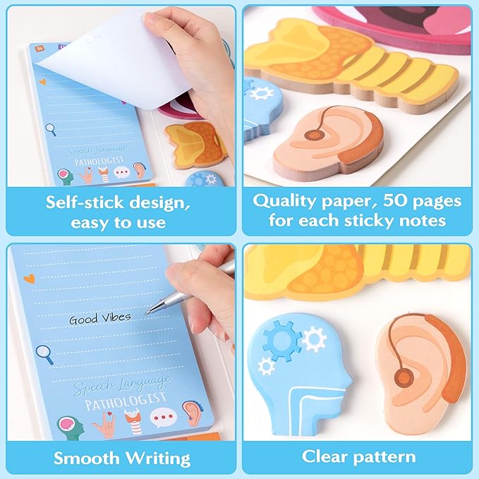 Xqumoi Speech Language Pathologist Sticky Notes Set - SLP Appreciation Self-Stick Note Pads Speech Therapy Writing Memo Pad Page Marker Bookmarker School Office Supplies Thanksgiving Christmas Gift