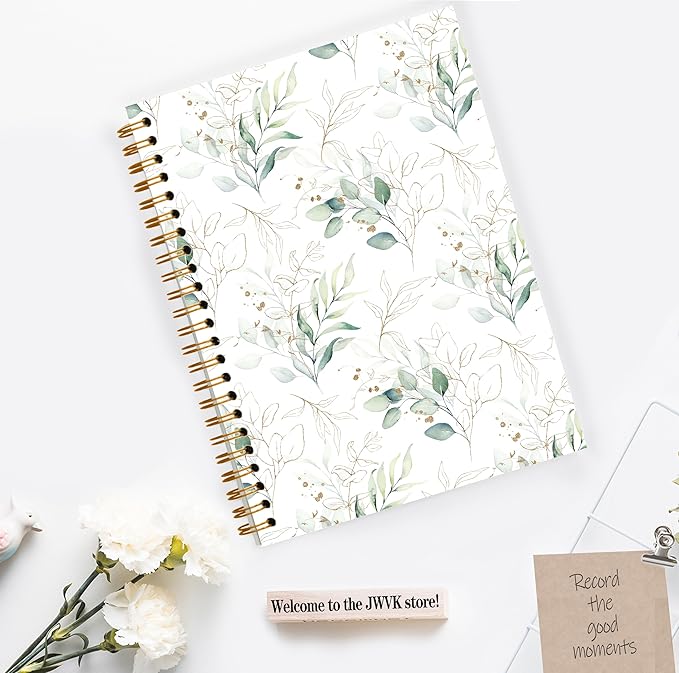 Green Floral Notebook, Eucalyptus Leaves Botanical Spiral Notebook 5.5x8.3, Aesthetic Journal for Women, Green Office Supplies, Flowers Floral Spiral Journal