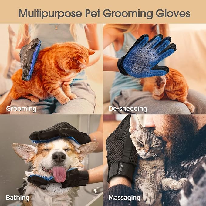 Efficient Pet Grooming Glove - Gentle Shedding Brush for Dogs, Cats, Horses, & more with Long & Short Hair - Right Hand Only (Green)