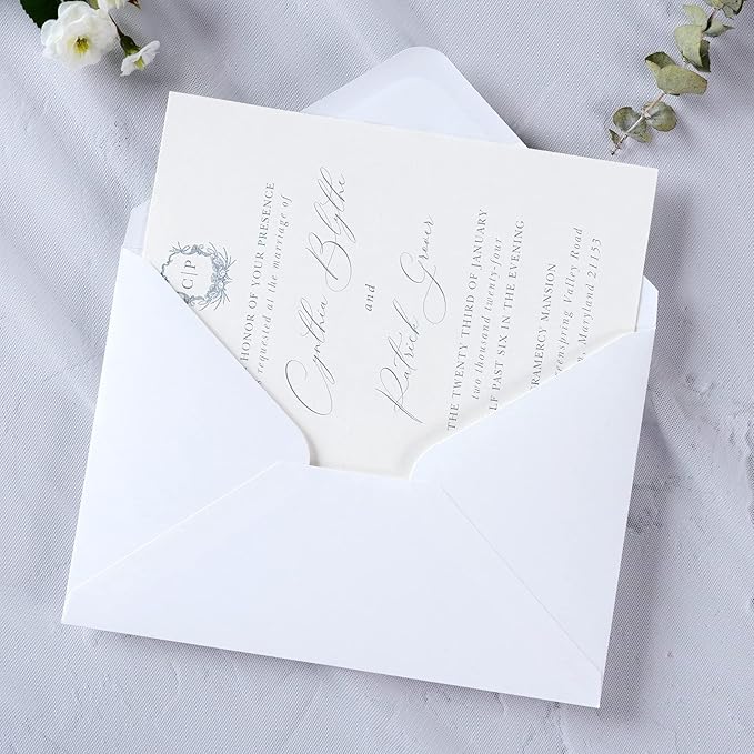 PONATIA 50 PCS/Pack A7 Envelopes, 5.25 x 7.48'' White Envelope, Perfect For 5 x 7'' Wedding Invitation Cards, Christmas Gift Cards Envelopes, Acrylic Invitations, Photos