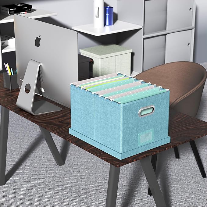 Oterri File Organizer Box,Filing Box with Lid,File Box for Letter/Legal File Folder Storage, Portable Hanging File Box for Office/Decor/Home,1 Pack,Light-blue-Box only