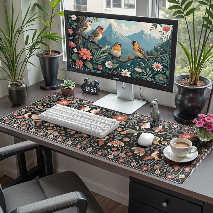 HAOCOO Desk Pad for Keyboard and Mouse, Large Mouse Pad for Desk, Cute Mouse Pad with Stitched Edge, Non-Slip Rubber Keyboard Mat for Office (Black)