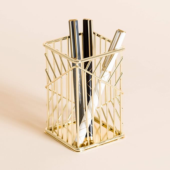 U Brands Metal Pencil Cup, Desktop Accessory, Vena Collection, Gold