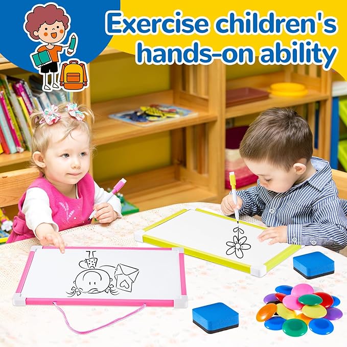 Colarr 20 Set Back to School Classroom Supplies Dry Erase Mini White Boards 8'' x 12'' Small Magnetic Whiteboard for Students Wall Hanging Double Side for Educational, 20 Eraser, 20 Markers, 40 Magnet