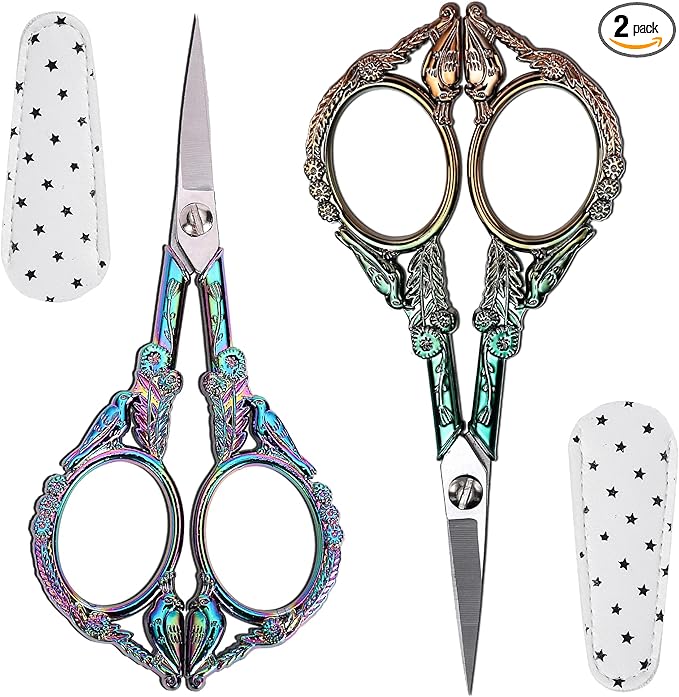 Small Embroidery Scissors with Cover -Cute and Comfortable handles with Sturdy and Sharp Tips for Precise Cutting, Perfect Size for Keeping in Your Sewing and Craft Supplies Kit