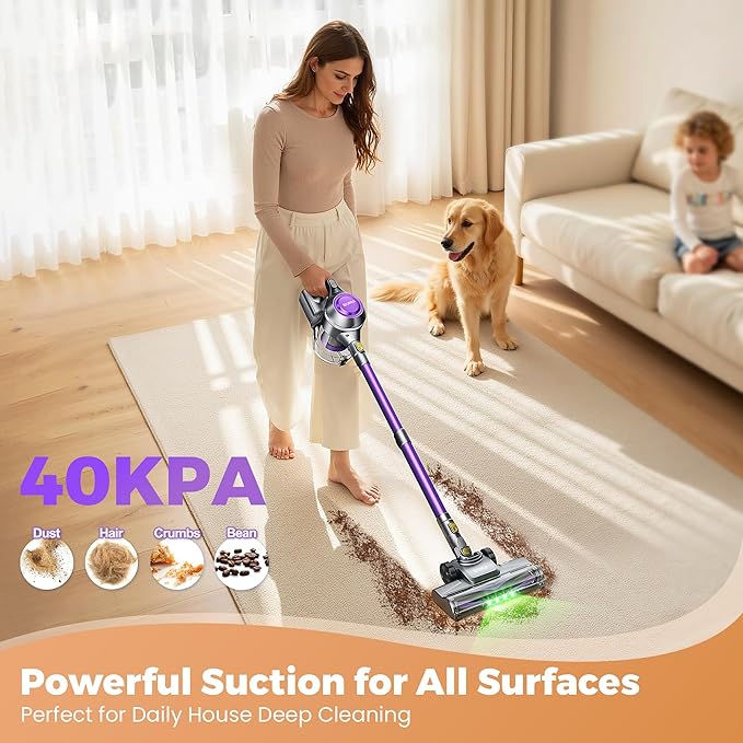 UML0 Cordless Vacuum Cleaner, 40Kpa Powerful Suction Stick Vacuum Cleaners for Home, 45 Mins Runtime, 1.6L Dust Box, Anti-Tangle, 8-in-1 Rechargeable Vacuum for Hardwood Floor, Carpet, Pet Hair