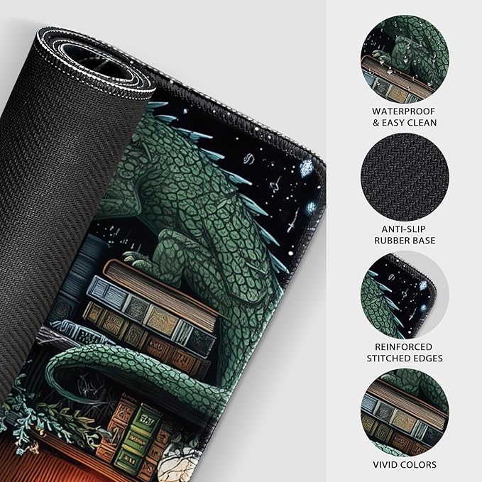 Mystical Gothic Library Large Gaming Mouse Pad 31.5"x15.7"｜ Vintage Book-Themed XXL Desk Mat, Non-Slip Rubber Base & Stitched Edges - Extended Mousepad for PC/Laptop/Office/Home Decor