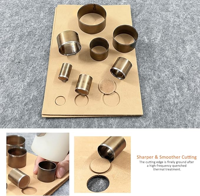 Leather Circle Cutter Tool Set, 7 Pieces Circle Punch Tools 20 25 30 35 40 45 50mm, High Carbon Steel Leather Round Cutting Dies, Curcle Hole Punch Tool Kit for DIY Leathercrafts