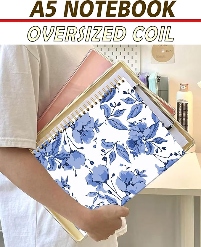 Spiral Notebook A5, Hardcover Journal for Women, 120 Pages Thick College Ruled Paper, Perfect for Office, School, or Home Use(Watercolor Flowers)
