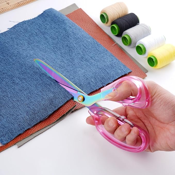 Acrylic Scissors Set, Office Scissors for Desk Heavy Duty, Pink Clear Comfort-Grip Handles and Titanium Coated Blades, Sharp Scissors all Purpose for Sewing, Art, Craft, School, Home Supplies