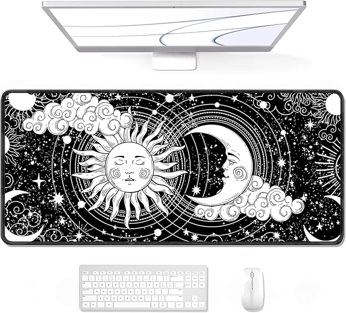 Auhoahsil Large Gaming Mouse Pad, Tarot Style XXL 35.4 x 15.7 in Desk Pad Stitched Non-Slip Rubber Long Computer Mousepad Thin Extended Full Size Desk Mat for Desktop Laptop Wireless Mice, Black