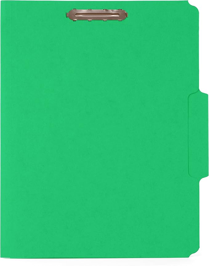 50 Green Fastener File Folders - 1/3 Cut Reinforced Assorted Tab - Durable 2 Prongs Designed to Organize Standard Medical Files, Law Client Files, Office Reports - Letter Size, Green, 50 Pack