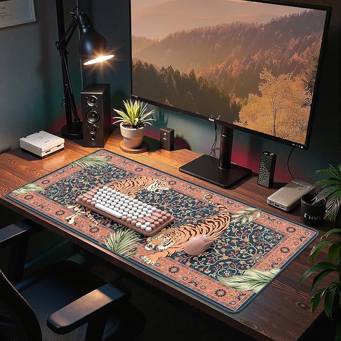 HAOCOO Large Gaming Desk Mat, Non-Slip Desktop Pad, Keyboard Pad with Stitched Edges, 35.4" x 15.7" Mouse Mat, Water Resistant Mousepad for for Laptop & PC(Pink)