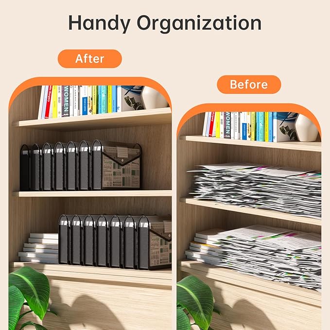 Plastic Expanding File Folder, Transparent envelopes with Snap Closure, No Dividers, Large Capacity, Black File Folder Organizer Holder, Bills&Taxes, Letter/A4 Size for School/Office/Home-7 Pack