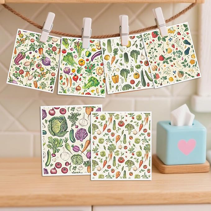 Vegetable Swedish Dishcloths for Kitchen - 6PCS Swedish Cloths for Washing Dishes, Carrot Pumpkin Reusable Dish Towels for Home, Washable Eggplant Onion Cleaning Sponge Gifts Quick Drying
