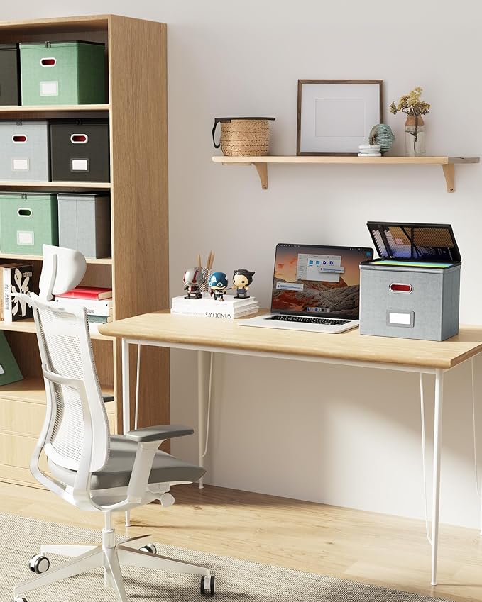 Oterri 1 Pack File Organizer Boxes with Lids, File Box with Mesh Pockets, Document Organizer Box for File Folders Letter Size, Zippers Filing Box for Home, Office, School (Grey, Without Folders)