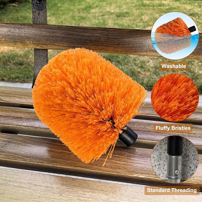 2 Pack Twist-On Cobweb Duster Head, Fits Standard 3/4 inch Threaded Poles, Attachment Spider Web Duster Brush for Outdoor & Indoor Cleaning (Orange)