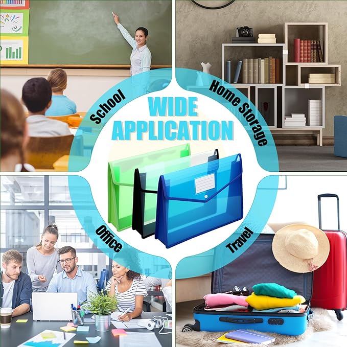 Epakh 3 Pack B4 Plastic Expanding File Folders Wallet for School Classroom Envelope File Folder Document Organizer Colorful Receipt Organizer with Snap Closure for Office (White Green Blue)