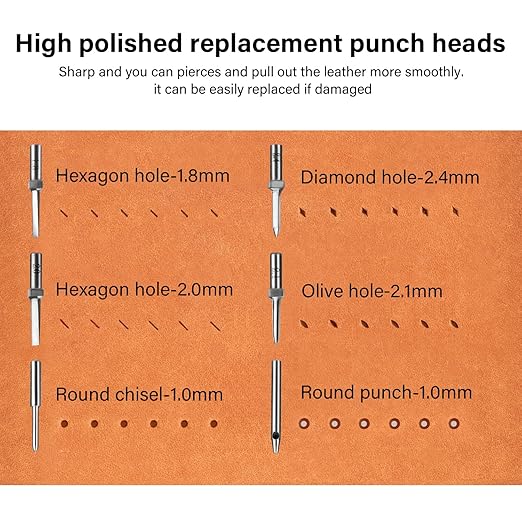 WUTA 3nd Removable Round Hole Pricking Irons, Professional Working Hole Punch Set for DIY Leather Craft（12 x Olive Hole Head）