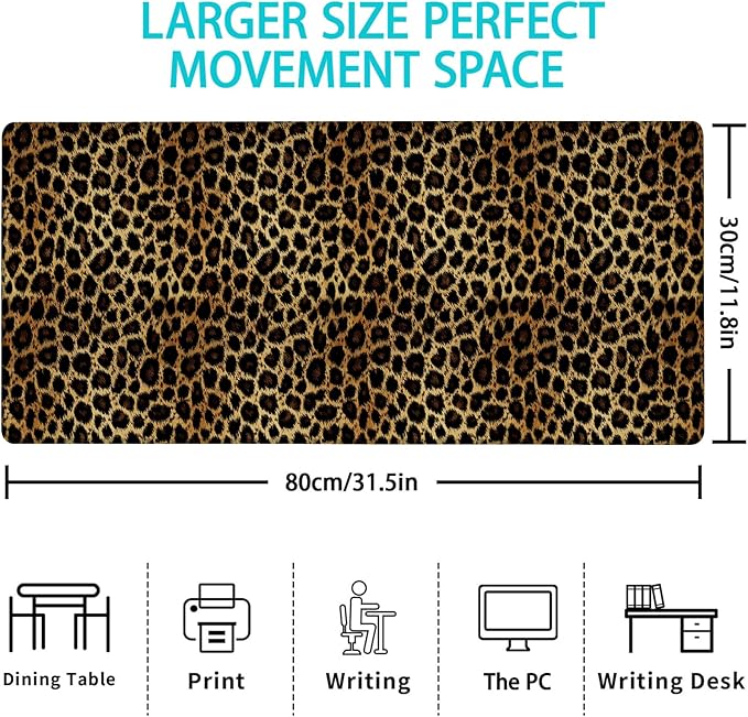 Gaming Mouse Pad, Leopard Print Mouse Pad, Desk Mat, Non-Slip Rubber Base MousePads for Computers Laptop Office School Home Accessories Decor 31.5" x 11.8"